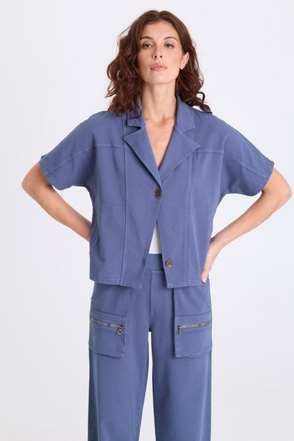 Nevo Twill Capelet-Style Short Sleeve Boxy Jacket Bluestone - XCVI