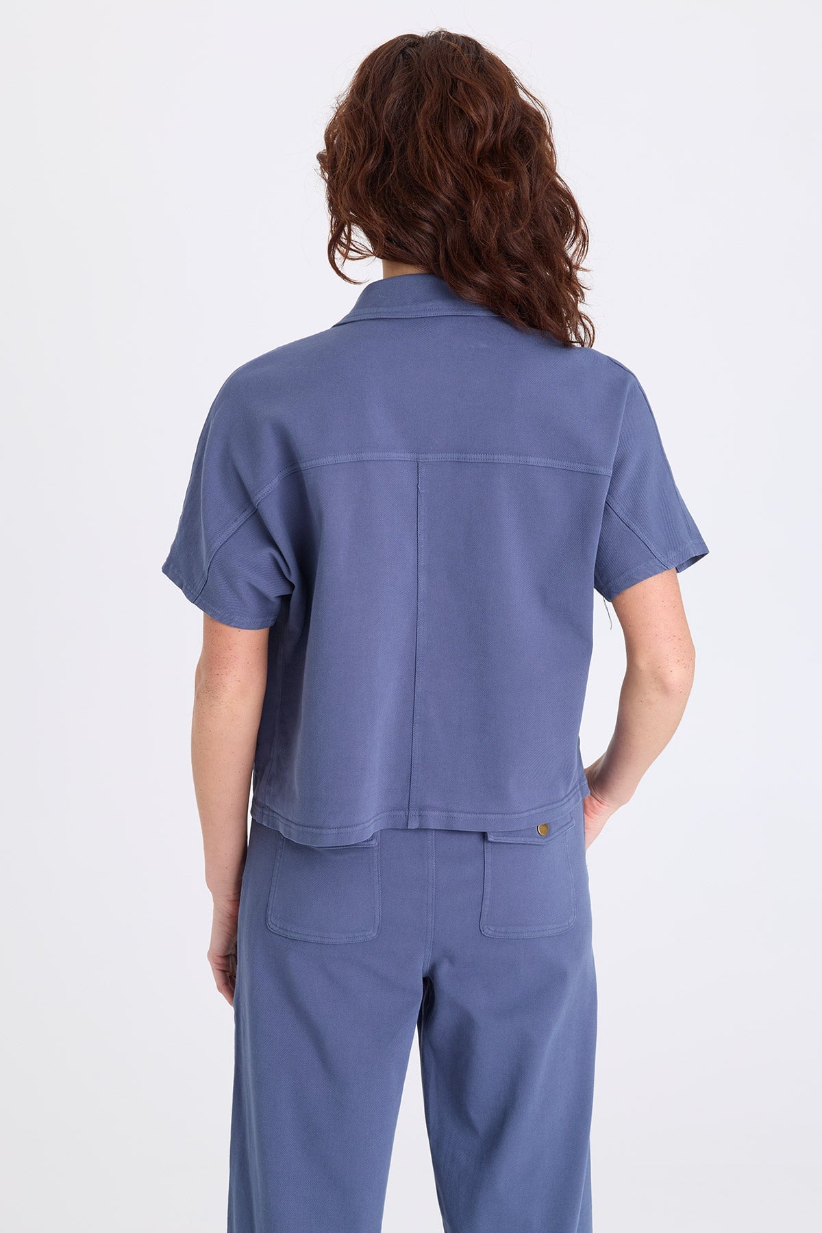 Nevo Twill Capelet-Style Short Sleeve Boxy Jacket Bluestone - XCVI