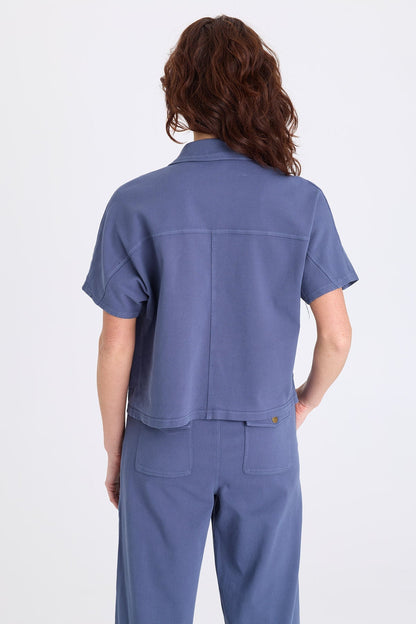 Nevo Twill Capelet-Style Short Sleeve Boxy Jacket Bluestone - XCVI