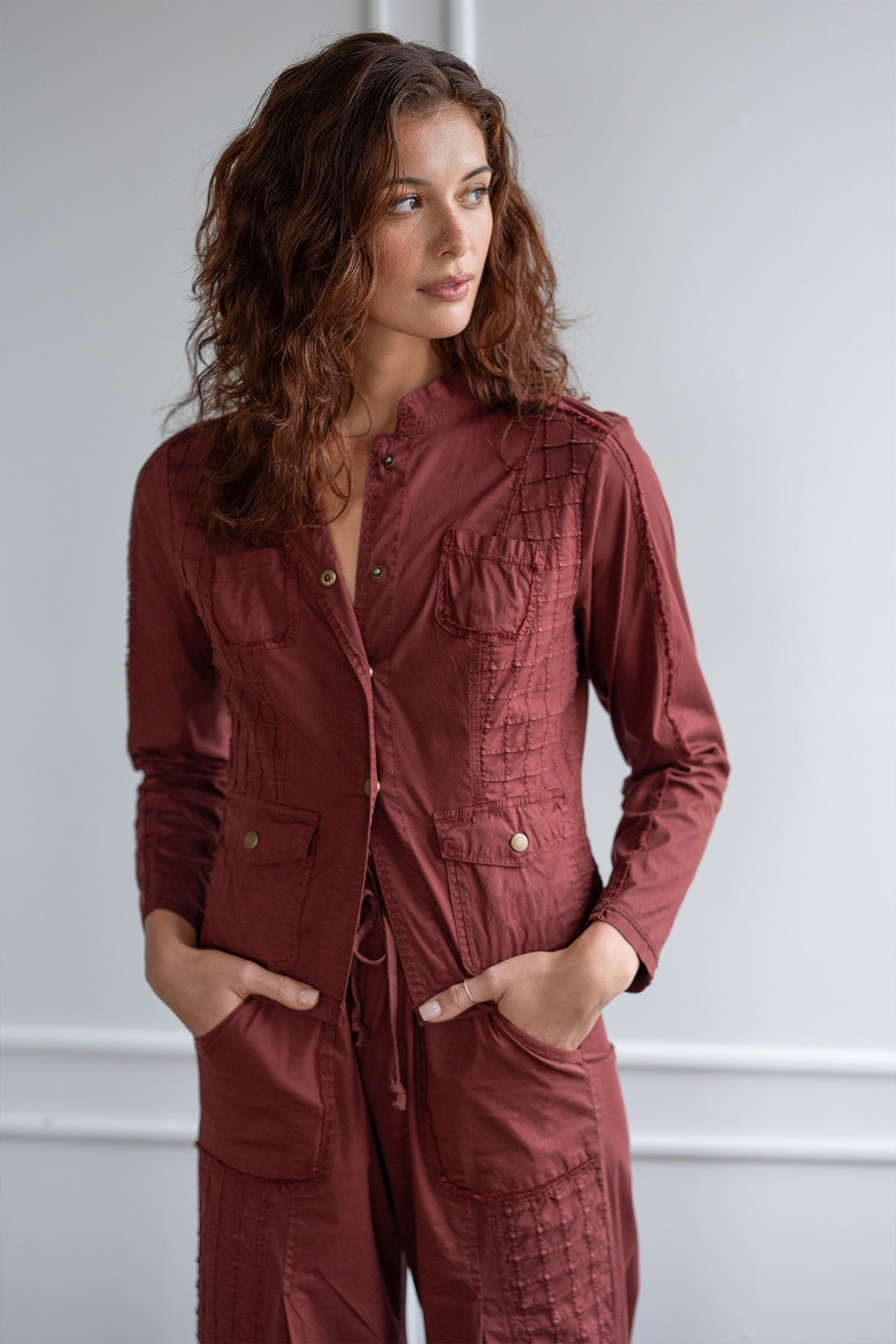 Mousa Poplin Grid Pintuck Blazer Twinberry - XCVI