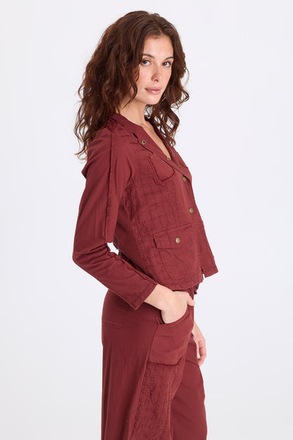 Mousa Poplin Grid Pintuck Blazer Twinberry - XCVI