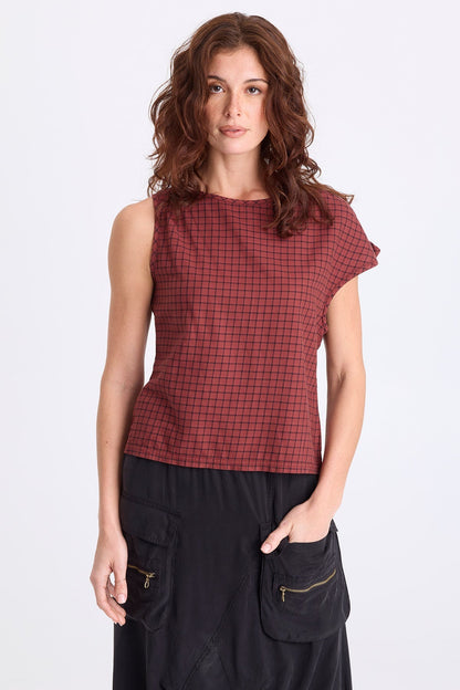 Sanar Tattersall Plaid Asymmetric Tank Twinberry - XCVI