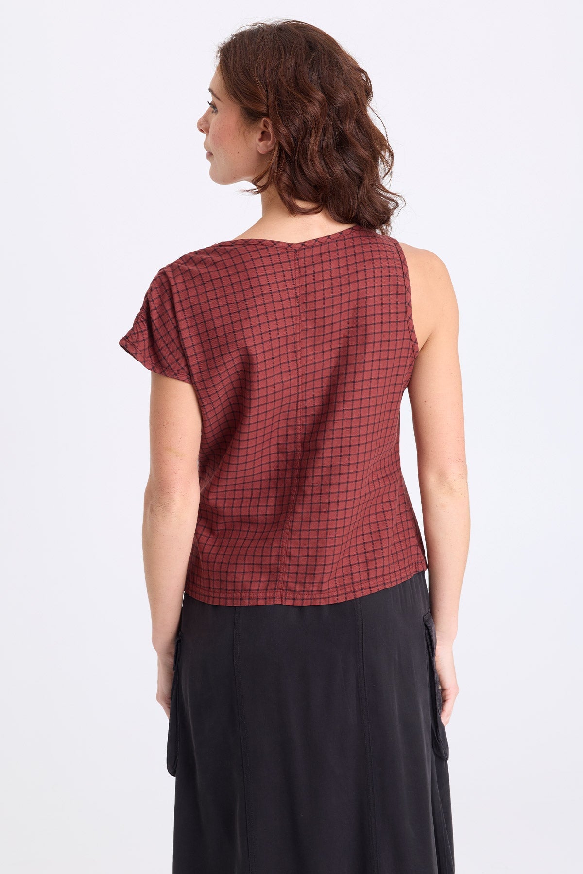 Sanar Tattersall Plaid Asymmetric Tank Twinberry - XCVI