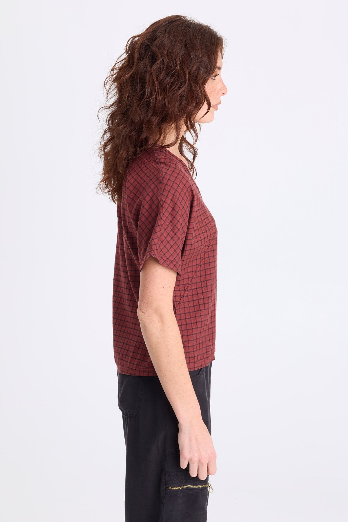Bashir Tattersall Plaid V-Neck Top Twinberry - XCVI