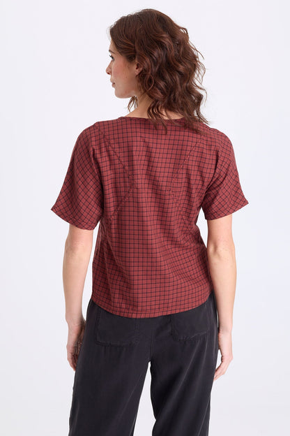 Bashir Tattersall Plaid V-Neck Top Twinberry - XCVI