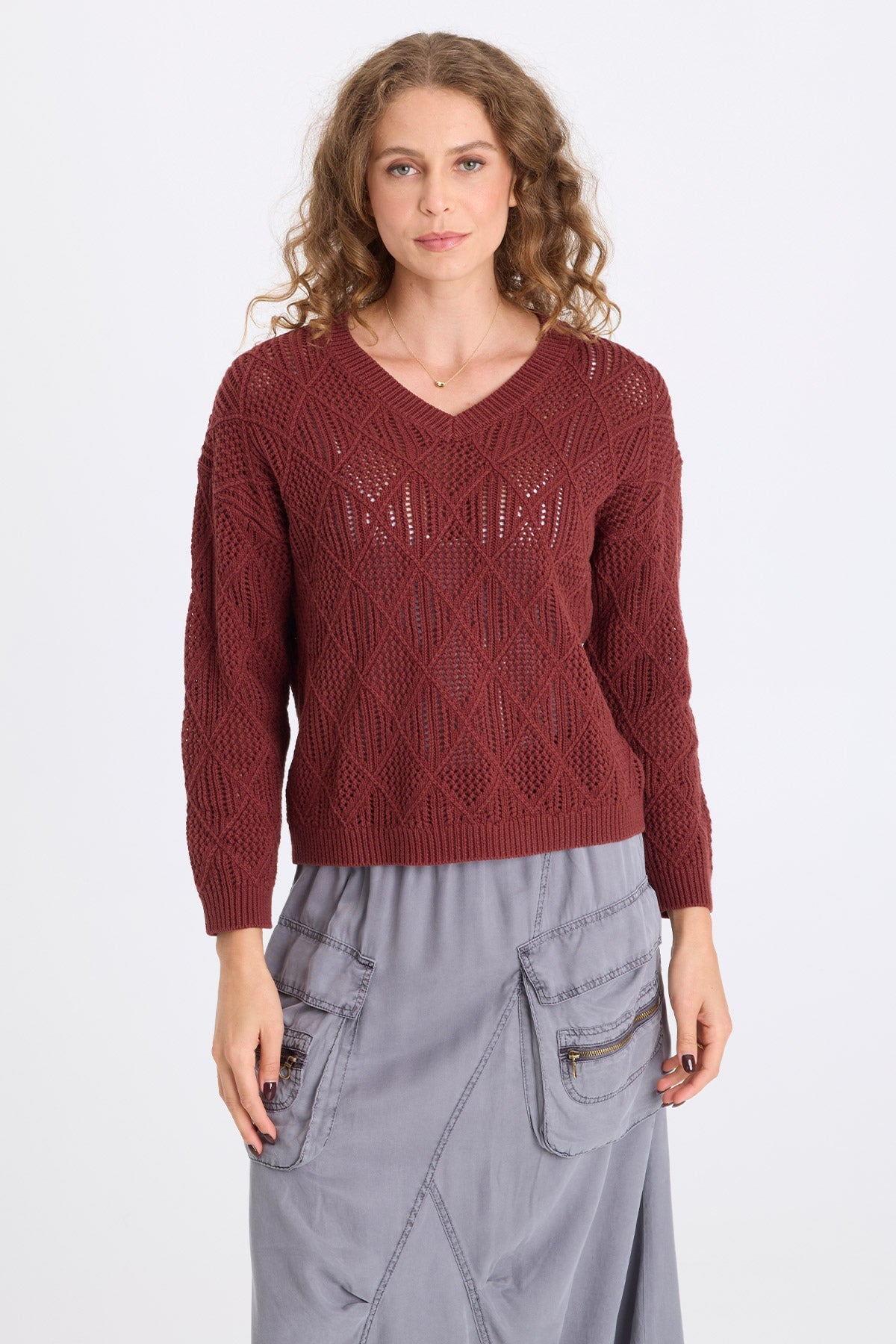 Agrippa Cotton Open Knit Pullover Twinberry - XCVI
