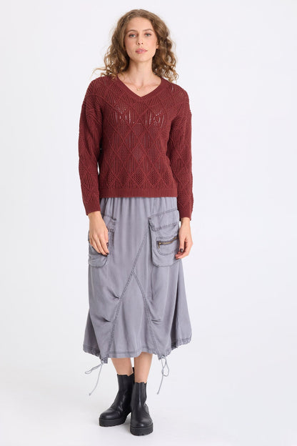 Agrippa Cotton Open Knit Pullover Twinberry - XCVI