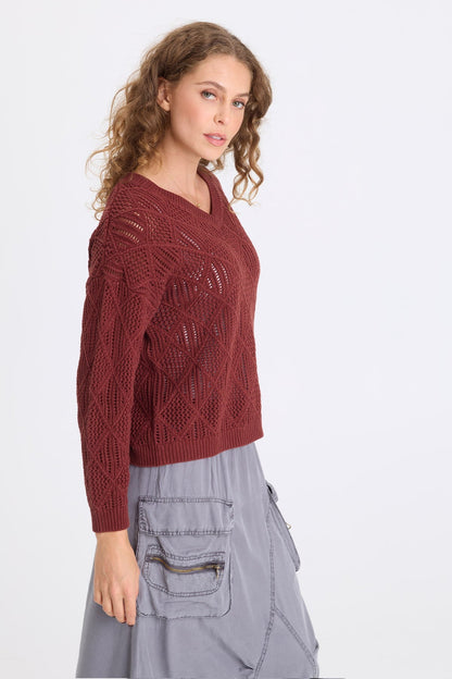 Agrippa Cotton Open Knit Pullover Twinberry - XCVI