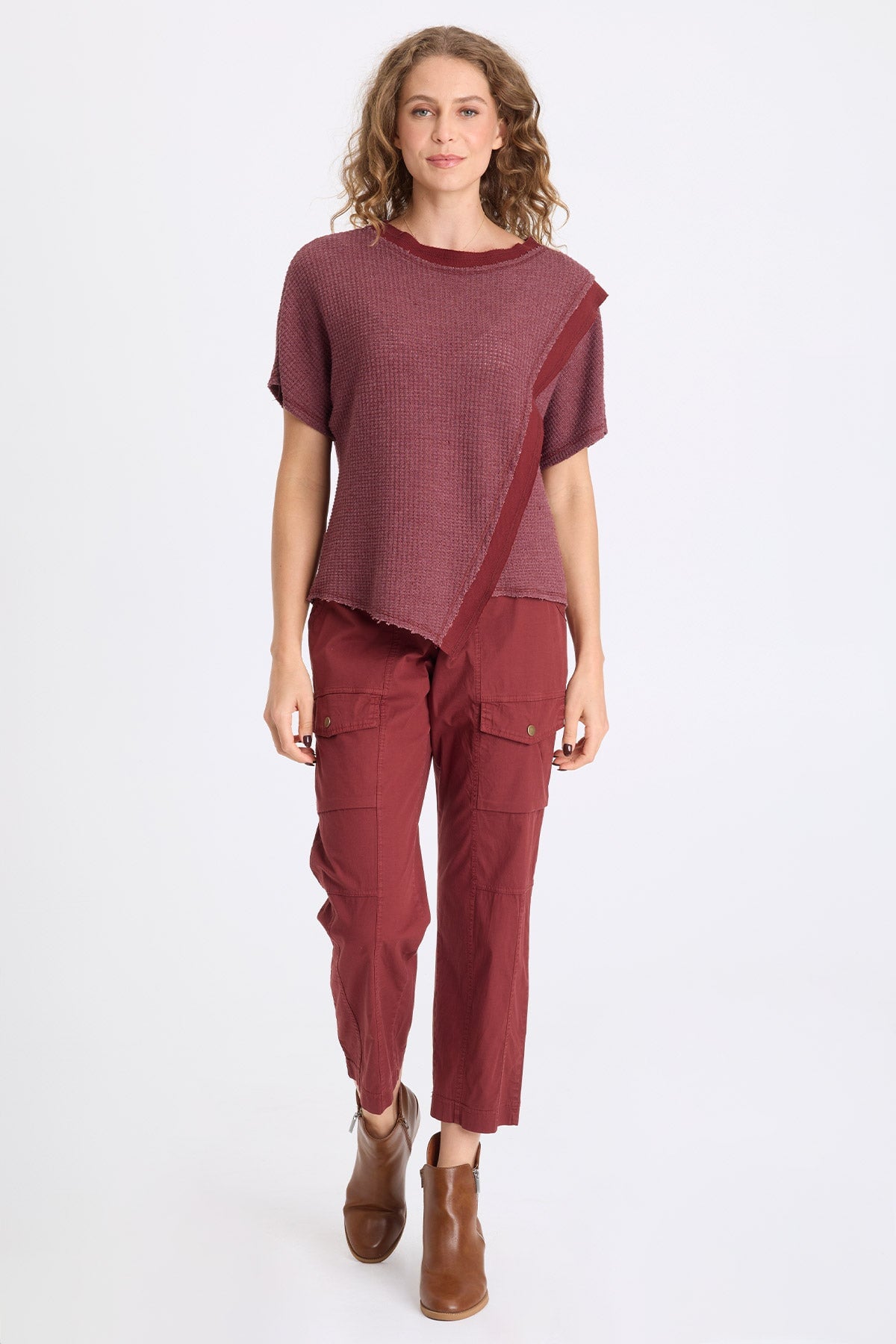 Ursus Thermal Assymetric Hem Batwing Short Sleeve Pullover Top Twinberry - XCVI