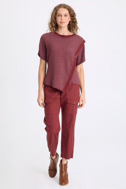 Ursus Thermal Assymetric Hem Batwing Short Sleeve Pullover Top Twinberry - XCVI