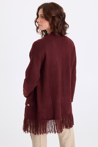 Bakari Sweater-Knit Fringe Cardigan Berry Jam - XCVI