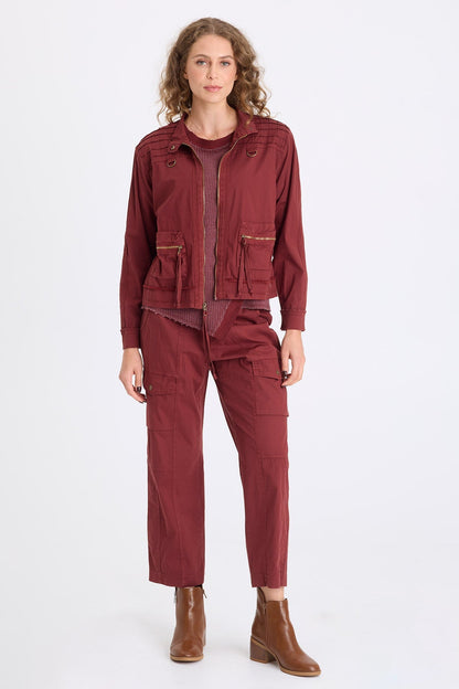 Freyda Poplin Grid Pintuck Bomber Twinberry - XCVI