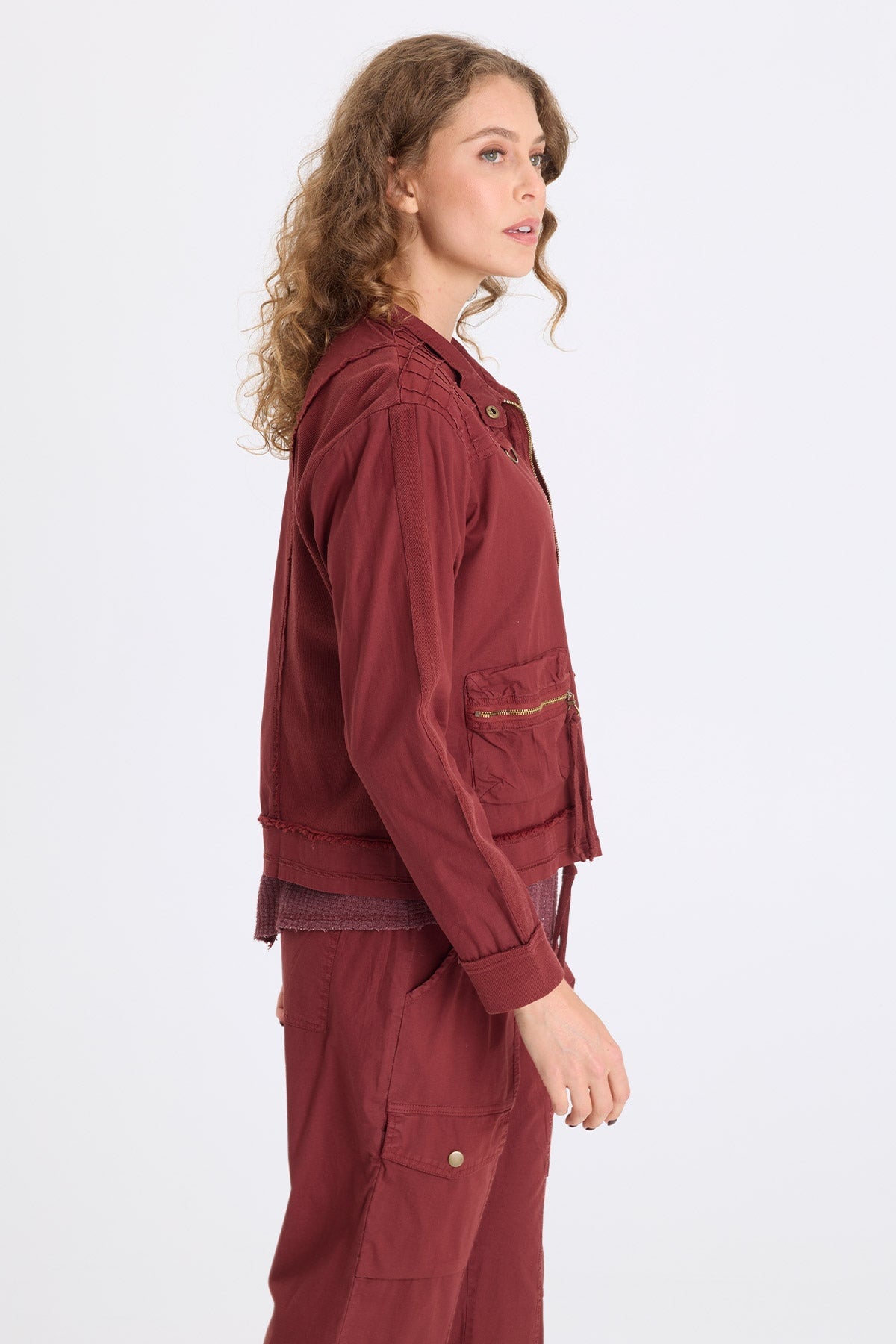 Freyda Poplin Grid Pintuck Bomber Twinberry - XCVI