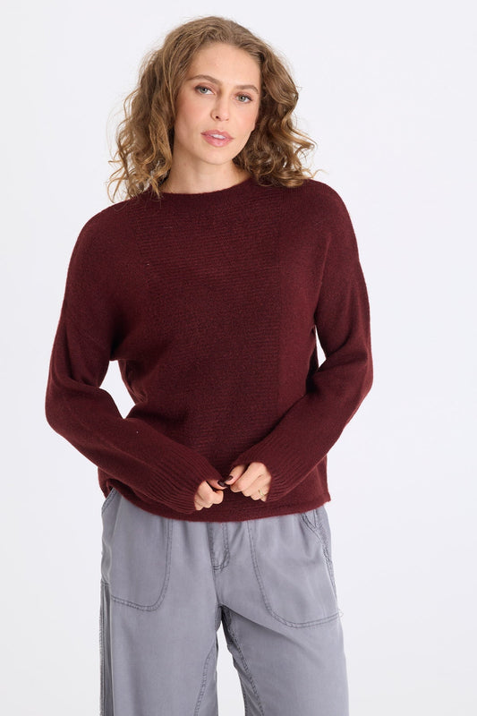 Madu Sweater Knit High Neck Long Sleeve Sweater Berry Jam - XCVI