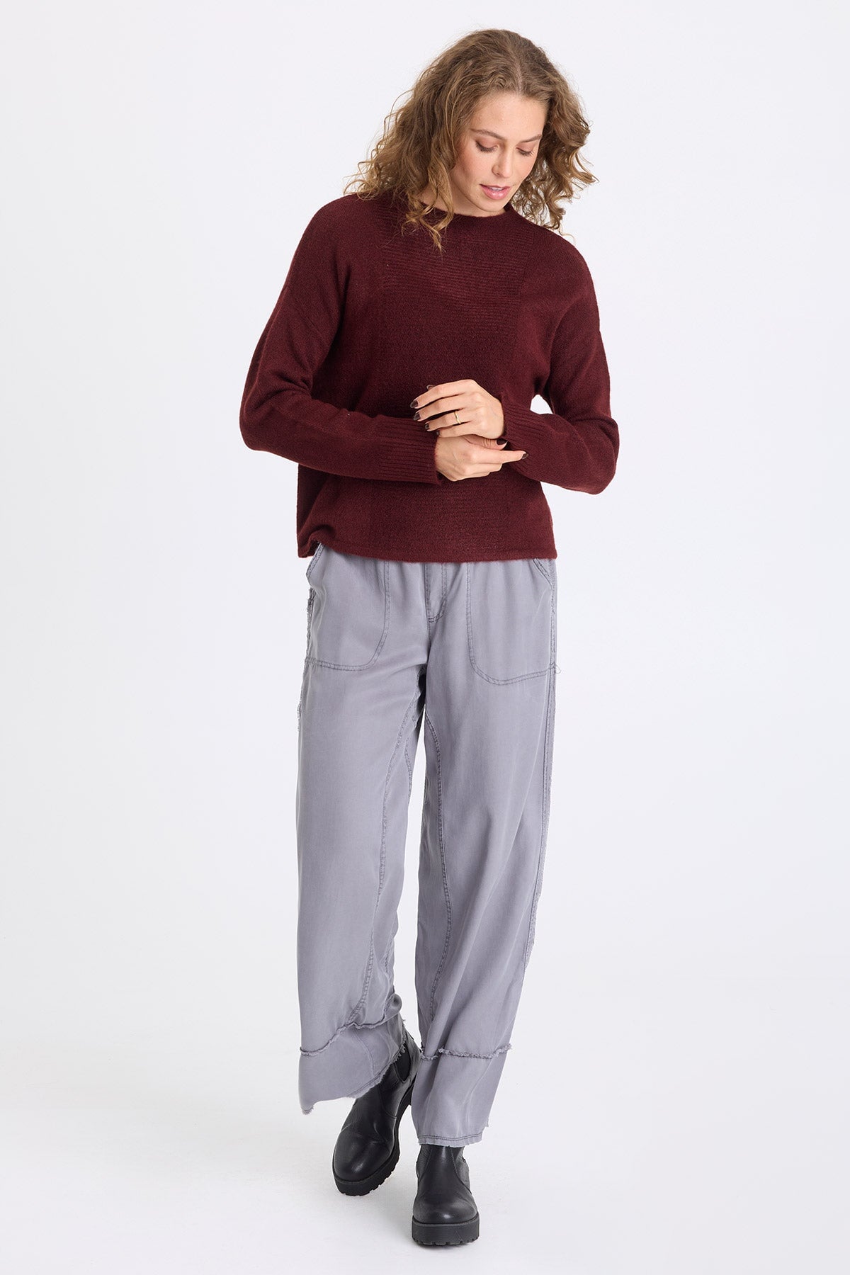 Madu Sweater Knit High Neck Long Sleeve Sweater Berry Jam - XCVI