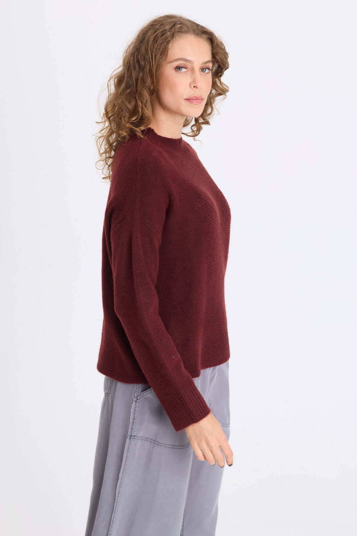 Madu Sweater Knit High Neck Long Sleeve Sweater Berry Jam - XCVI
