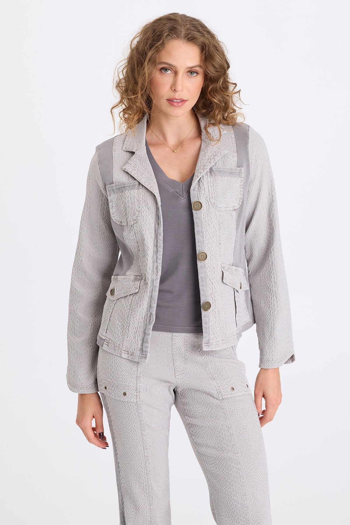 Cornelia Jacquard Slim Fitting Blazer Earl Grey Pigment - XCVI