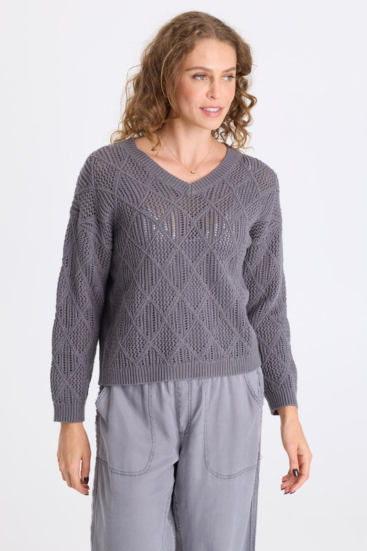 Agrippa Cotton Open Knit Pullover Nebulous Pigment - XCVI