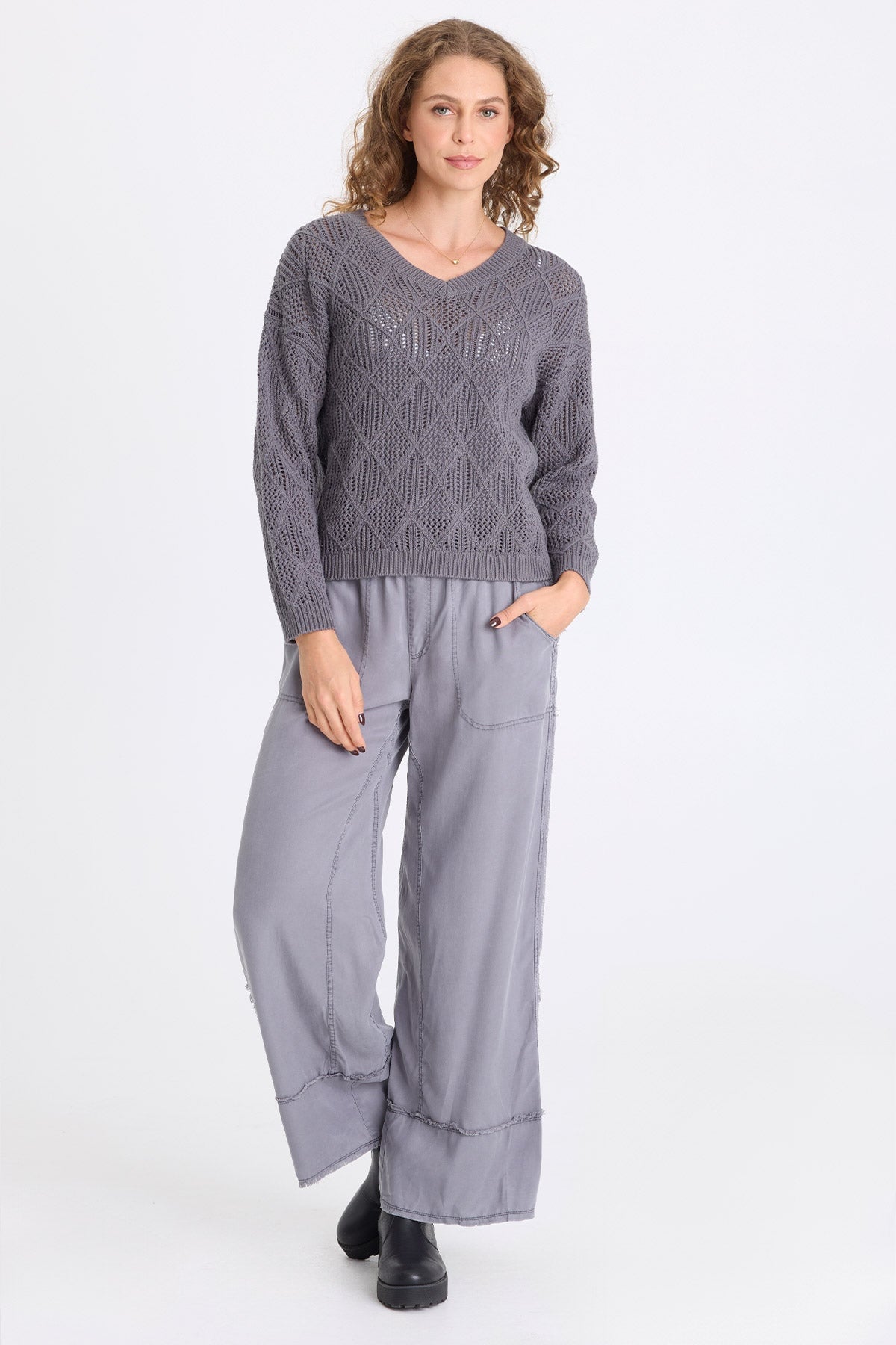 Agrippa Cotton Open Knit Pullover Nebulous Pigment - XCVI
