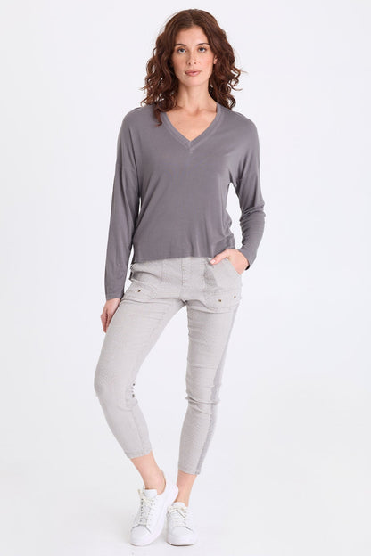 Noor Jersey V-Neck Long Sleeve Top Nebulous Pigment - XCVI