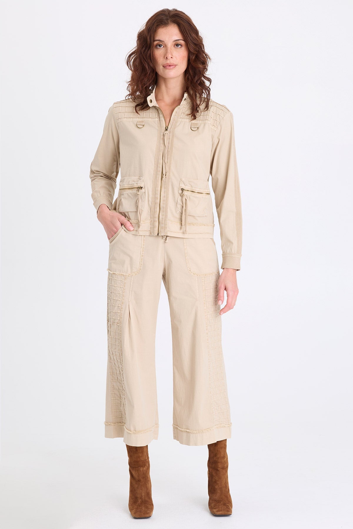 Freyda Poplin Grid Pintuck Bomber Merino Wool Pigment - XCVI