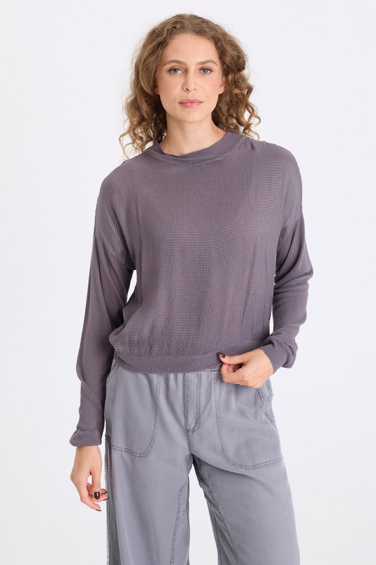 Faustina Vivi Stripe and Light Knit Long-Sleeve Top Nebulous Pigment - XCVI