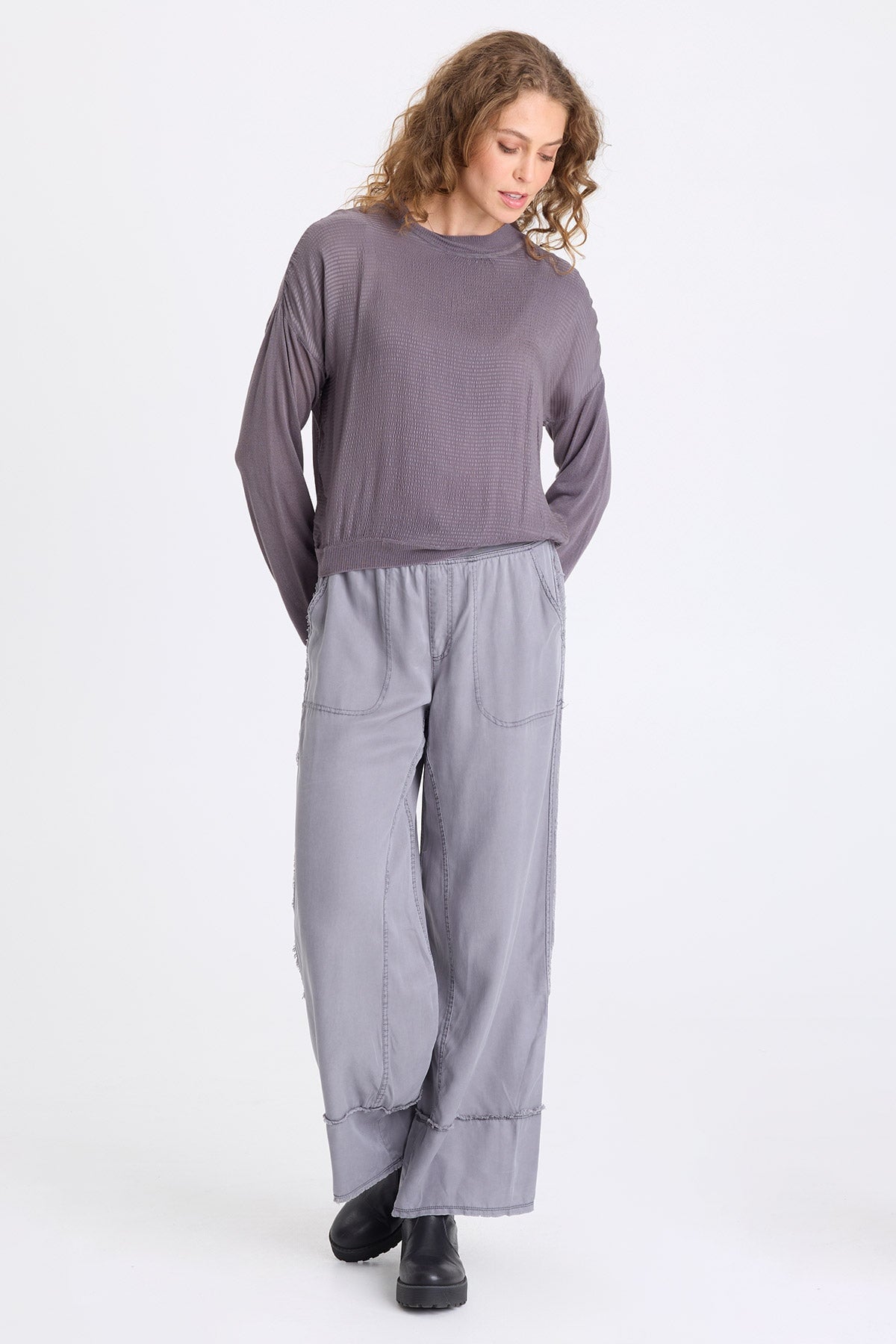 Faustina Vivi Stripe and Light Knit Long-Sleeve Top Nebulous Pigment - XCVI