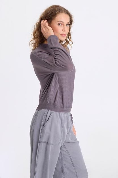 Faustina Vivi Stripe and Light Knit Long-Sleeve Top Nebulous Pigment - XCVI