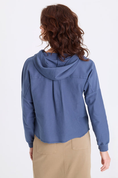 Corbett Twill Knit Double Breasted Hooded Jacket Bluestone - XCVI