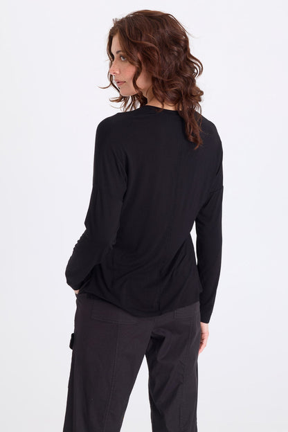 Noor Jersey V-Neck Long Sleeve Top Black - XCVI
