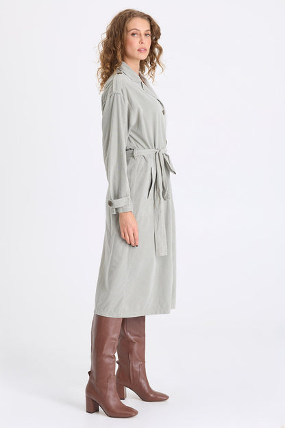 Harun Corduroy Belted Trench Coat Earl Grey Pigment - XCVI