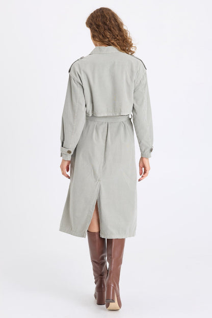 Harun Corduroy Belted Trench Coat Earl Grey Pigment - XCVI