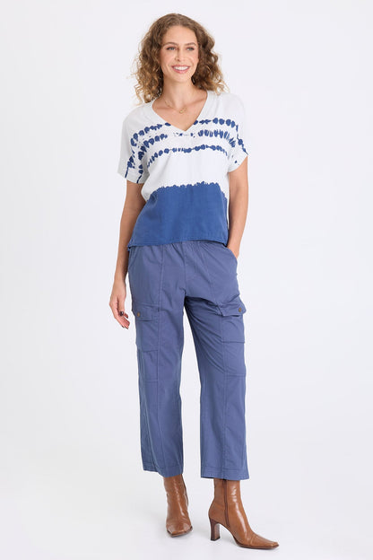 Hanno Soft Twill Rib Trim V-Neck Short Sleeve Top Epoch Wash Sky - XCVI