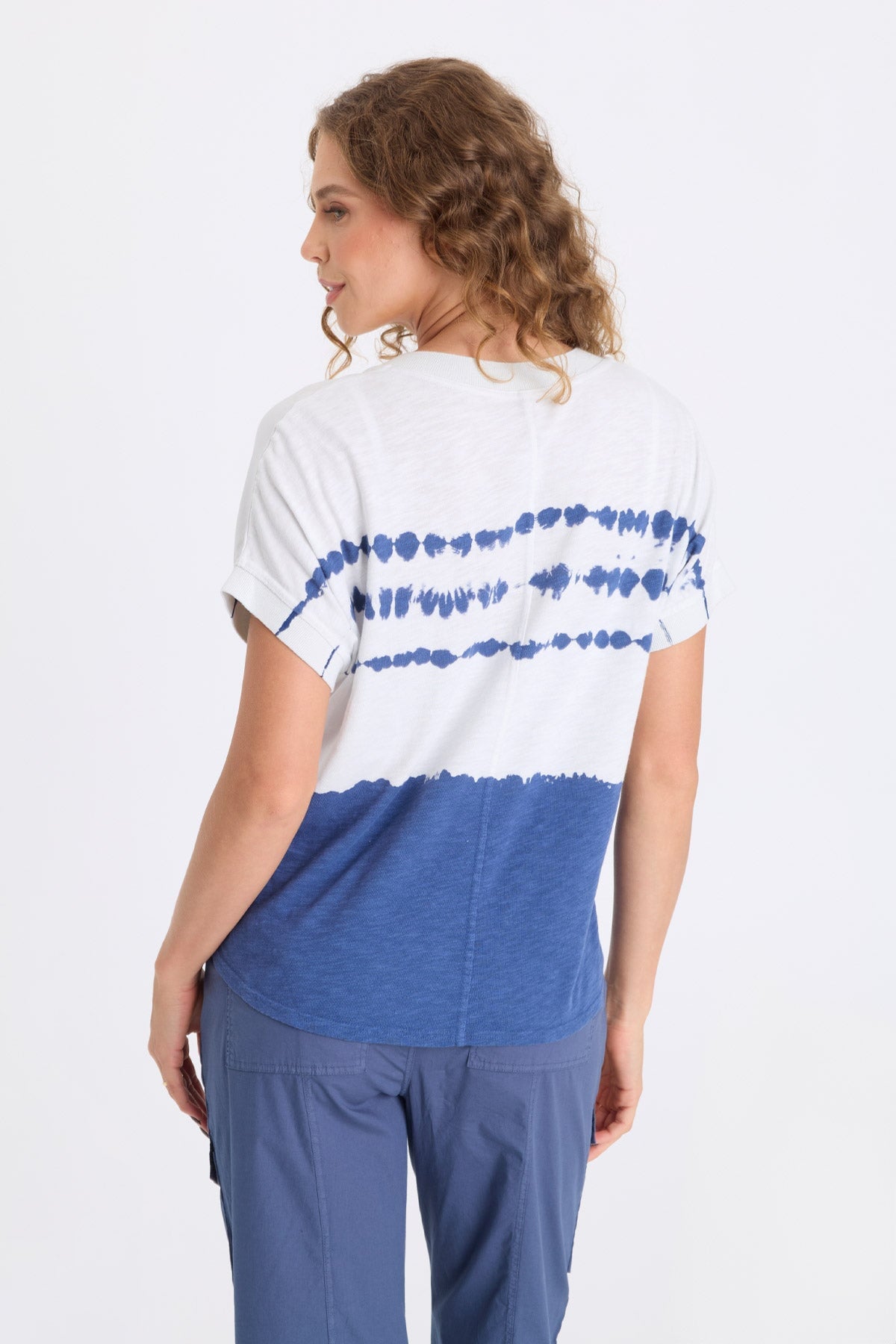 Hanno Soft Twill Rib Trim V-Neck Short Sleeve Top Epoch Wash Sky - XCVI