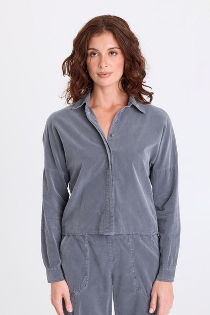 Kyle Corduroy Button-Up Collared Top Nebulous Pigment - XCVI