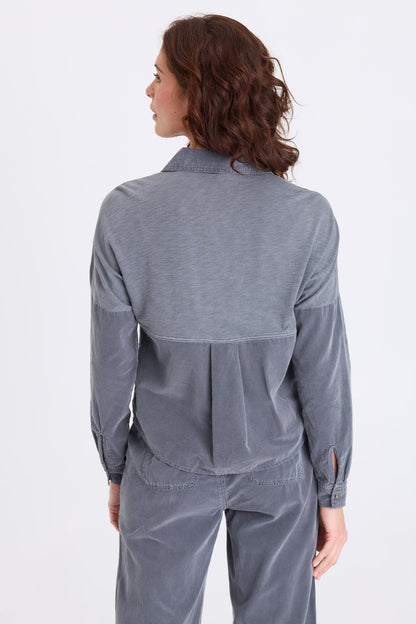 Kyle Corduroy Button-Up Collared Top Nebulous Pigment - XCVI
