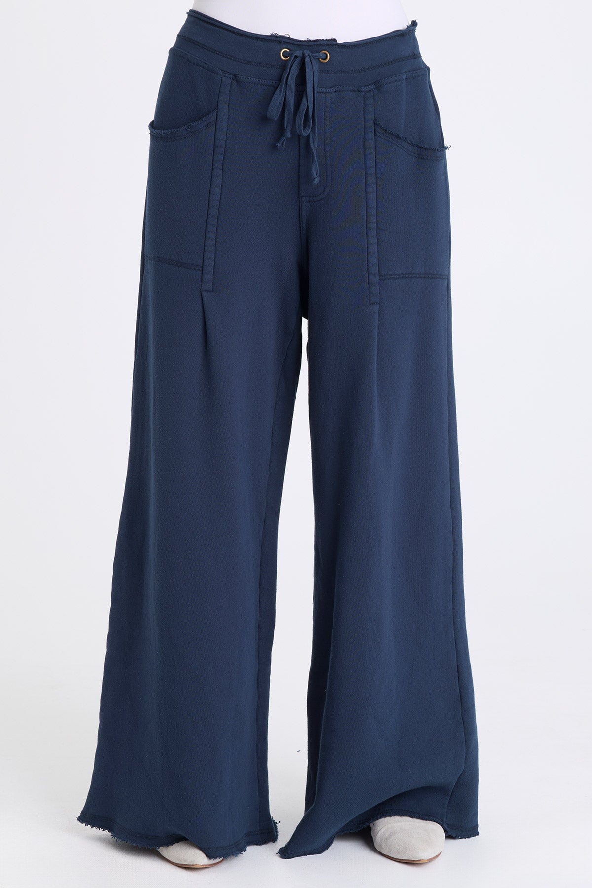 Aarav Heavy Fleece Wide-Leg Drawstring Waist Pant Midnight Blue - XCVI