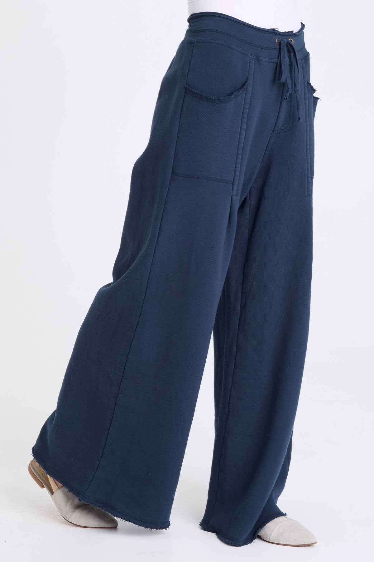 Aarav Heavy Fleece Wide-Leg Drawstring Waist Pant Midnight Blue - XCVI