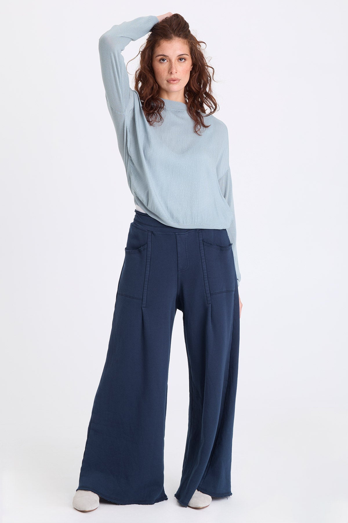 Aarav Heavy Fleece Wide-Leg Drawstring Waist Pant Midnight Blue - XCVI