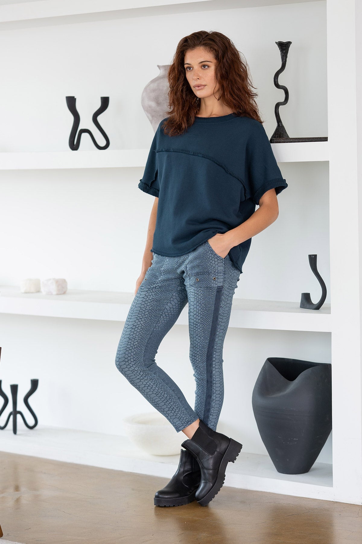 Marius Stretch Jacquard Legging Bluestone - XCVI