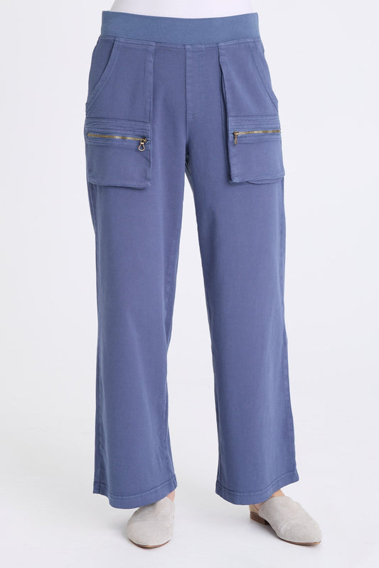 Ozius Twill Wide-Leg Pant with Zippered Pockets Bluestone - XCVI