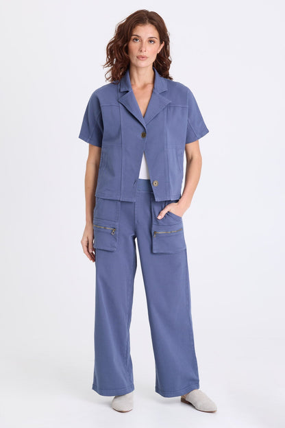 Ozius Twill Wide-Leg Pant with Zippered Pockets Bluestone - XCVI