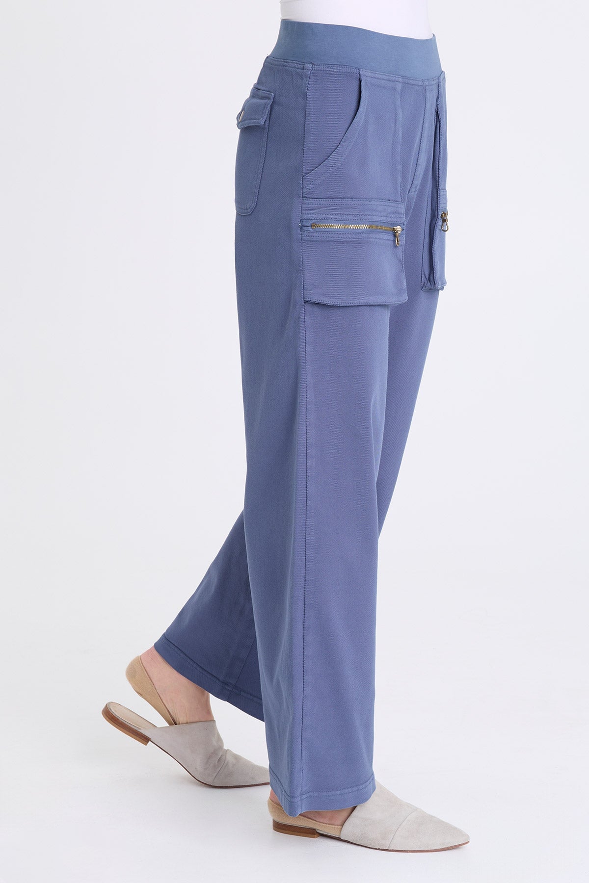 Ozius Twill Wide-Leg Pant with Zippered Pockets Bluestone - XCVI