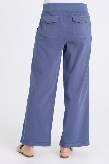 Ozius Twill Wide-Leg Pant with Zippered Pockets Bluestone - XCVI