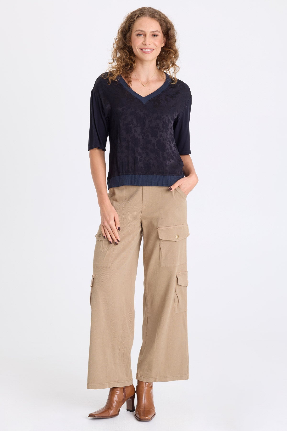 Romulus Twill Wide-Leg Cargo Pant Safari - XCVI