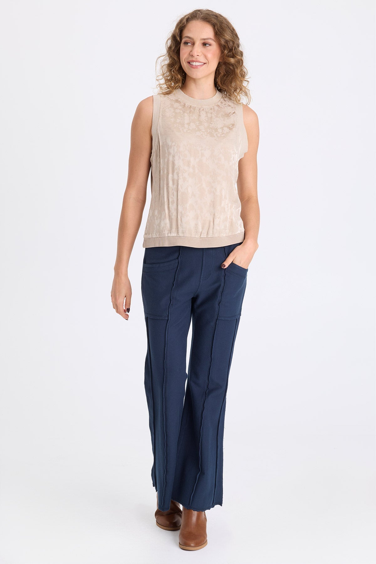 Lucius Twill Knit Flare Leg Pant Midnight Blue - XCVI
