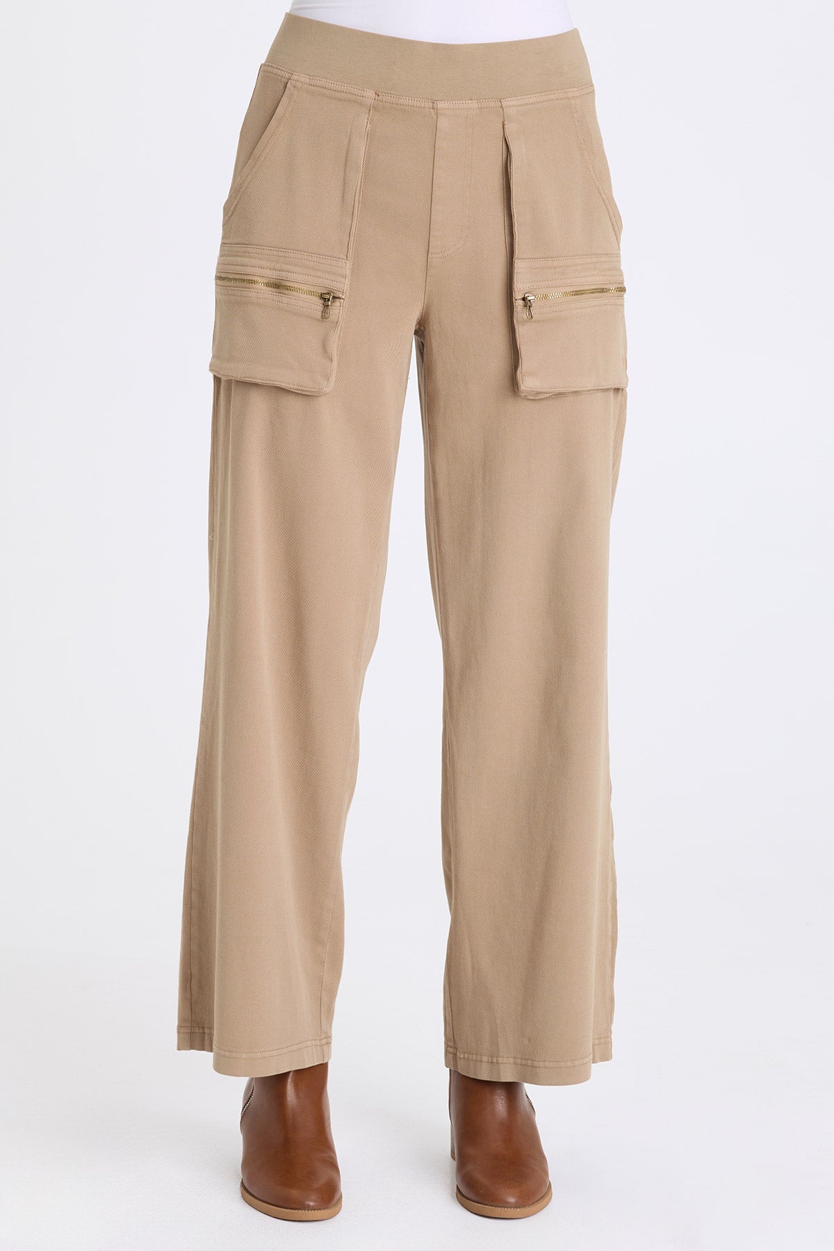 Ozius Twill Wide-Leg Pant with Zippered Pockets Safari - XCVI