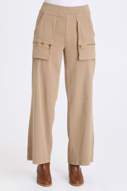 Ozius Twill Wide-Leg Pant with Zippered Pockets Safari - XCVI