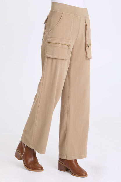 Ozius Twill Wide-Leg Pant with Zippered Pockets Safari - XCVI