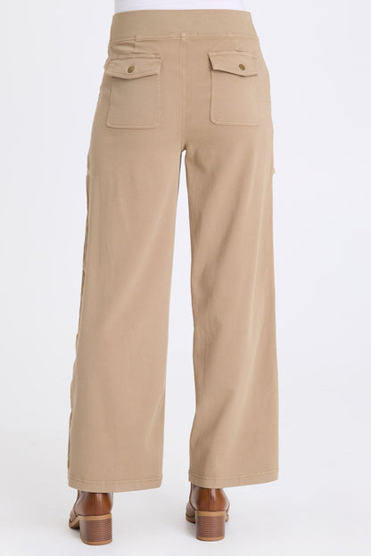 Ozius Twill Wide-Leg Pant with Zippered Pockets Safari - XCVI